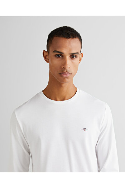 Gant Ανδρικό μπλουζάκι με μακρυμάνικο λαιμόκοψη εφαρμοστό σε λευκό χρώμα