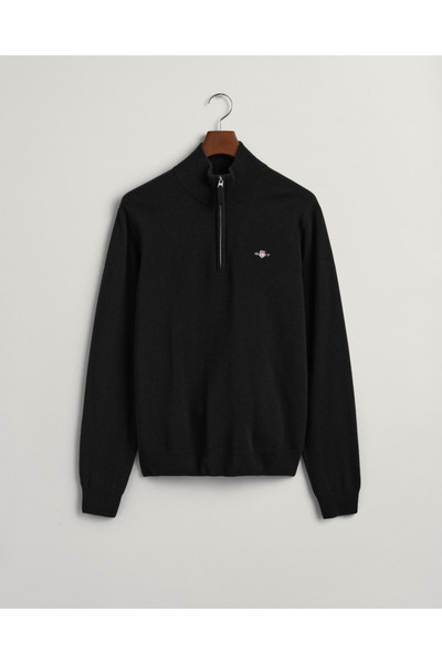 Gant Erkek Siyah Regular Fit Yarım Fermuarlı Yün Kazak