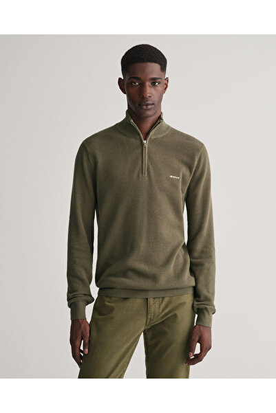 Gant Erkek Yeşil Regular Fit Yarım Fermuarlı Kazak