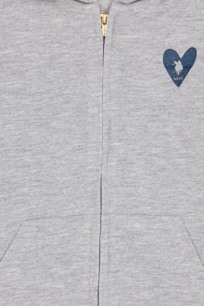 U.S. Polo Assn. Kız Çocuk Açık Gri Melanj Fermuarlı Basic Sweatshirt 50296390-VR091
