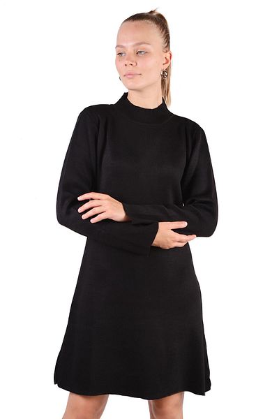 Rays 24151 Rochie tricotată scurtă pe jumătate de gât, neagră