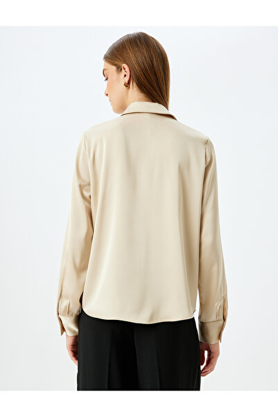 Koton Long Sleeve Clamshell Pocket Detail Satin Shirt