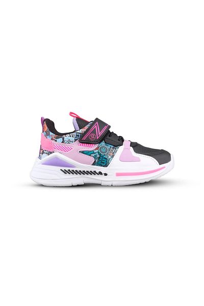MP ONE Tenis pentru fetiță mare, cu șireturi / Velcro, negru-violet