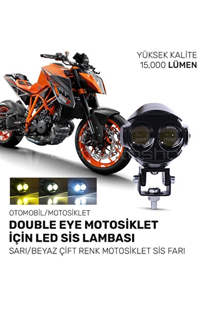 C9 E-Mark Onaylı Double Eye 15,000 Lümen Sarı/beyaz Çift Renk Motosiklet Sis Farı 1 Adet