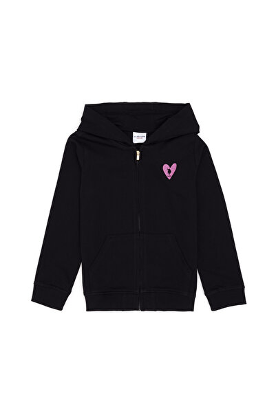 U.S. Polo Assn. Kız Çocuk Siyah Fermuarlı Basic Sweatshirt 50296390-VR046