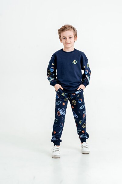 Mışıl Kids طقم بدلة رياضية للأطفال برقبة دائرية وطبعة كوكب