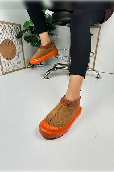 İmerShoes Cizme de damă de zi cu zi maro portocaliu - Cizme cu tocuri groase reglabile și blană cu design interior 357