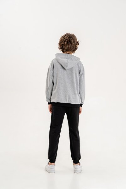 Mışıl Kids Boy's Tracksuit Set - Hooded and Printed Sweatshirt Bottom and Top