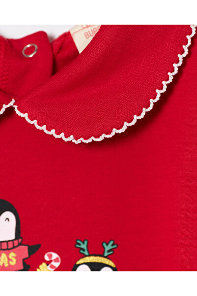 Minipodyum Baby Girl Penguin Printed New Year Jumpsuit