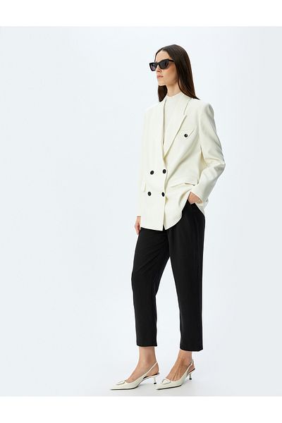 Koton High Waist Carrot Cut Fabric Pants with Elastic Waist Tie Pockets