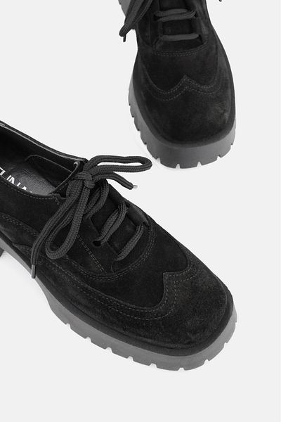 TUNAELLİ PANTOFI OXFORD CU ȘANȚURI, PIELE NATURALĂ, NEGRĂ, NUMĂRUL 36-41