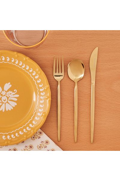 Bella Maison Siena 18 Pieces - Gold Sweet Fork Spoon Knife Set for 6 Persons