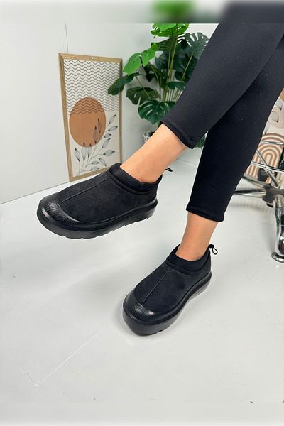 Allyup Cizme negre de zi cu zi pentru femei, cu toc gros, cu talpă cu model, cu blană în interior, cizme elastice reglabile 357