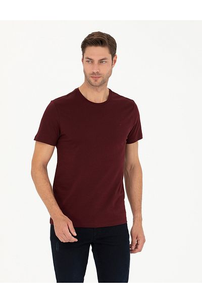 Pierre Cardin Μπλουζάκι μπορντό Slim Fit Basic 50289335-VR014