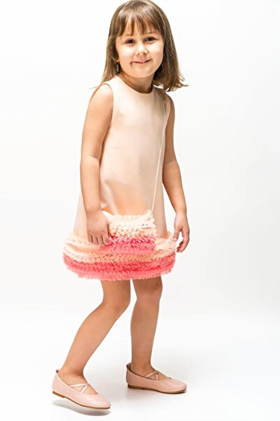 VİTRİNMİXMİNİ Pudra Renkli Özel Doğum Günü Parti Kız Çocuk Elbisesi-çantalı