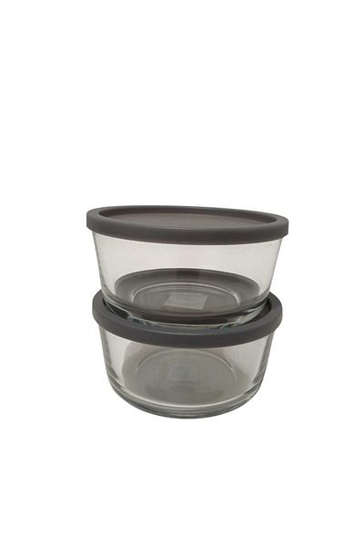 LAV Feyzade - 800 Cc X 2 Pieces Round Storage Container with Anthracite Lid