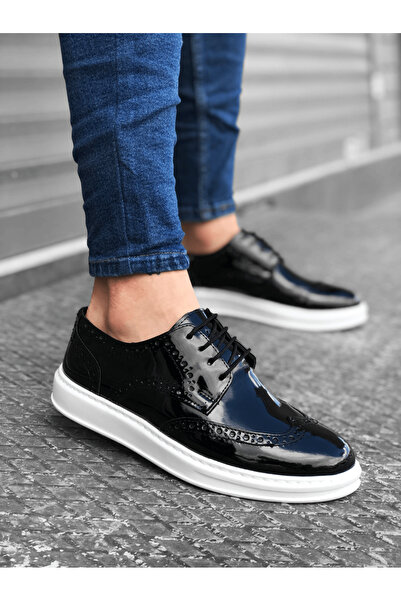 BOA Ba0003 Lace-Up Classic Black White Sole Patent Leather High Sole Casual Men's Shoes