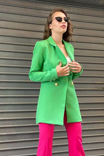 VAPUR TEKSTİL Jachetă verde Atlas Blazer - Umeri căptușiți și design frontal cu capse