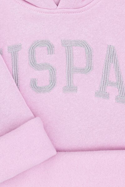 U.S. Polo Assn. Kız Çocuk Pembe Kapüşonlu Basic Sweatshirt 50296388-VR041