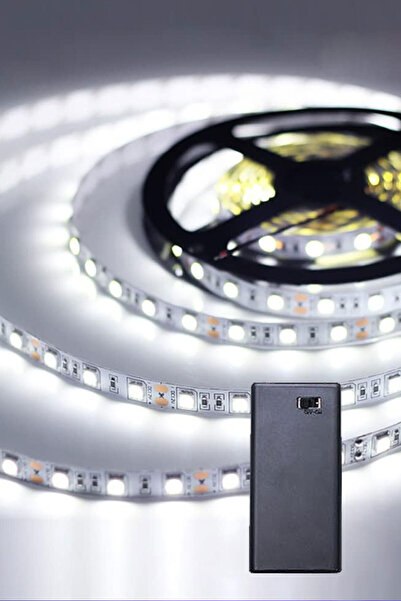 Beyaz Pırıltı Beyaz Renk Pil Ile Çalışan Şerit Led 1 Metre Pilli Şerit Led (P...