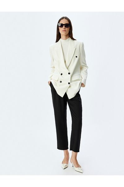 Koton High Waist Carrot Cut Fabric Pants with Elastic Waist Tie Pockets