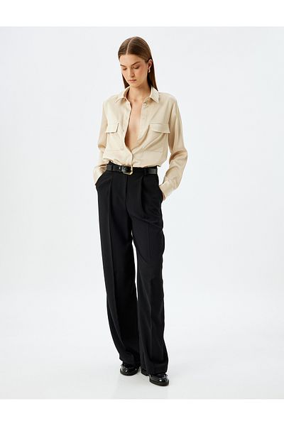 Koton Long Sleeve Clamshell Pocket Detail Satin Shirt