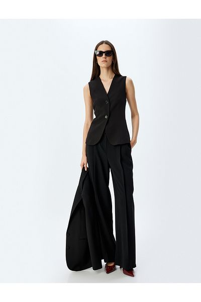 Koton Slim-Fit-Blazerweste mit Knopfleiste und V-Ausschnitt