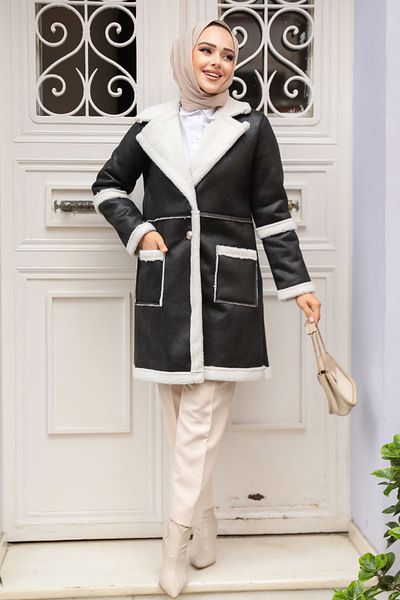 Neva Style Șapcă Hijab din piele de căprioară neagră - 61412S