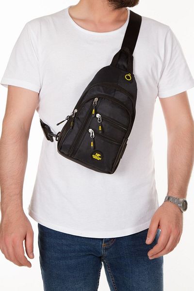 Newish Unisex Black Yellow Imperteks Cross Shoulder and Waist Bag Suitable for Travel and Sports Use