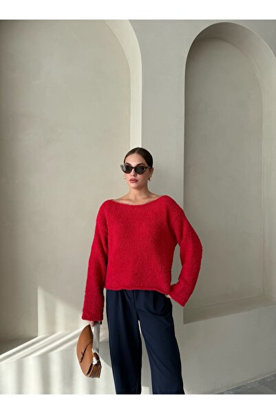 Laluvia Red Rachel Towel Soft Sweater-4535