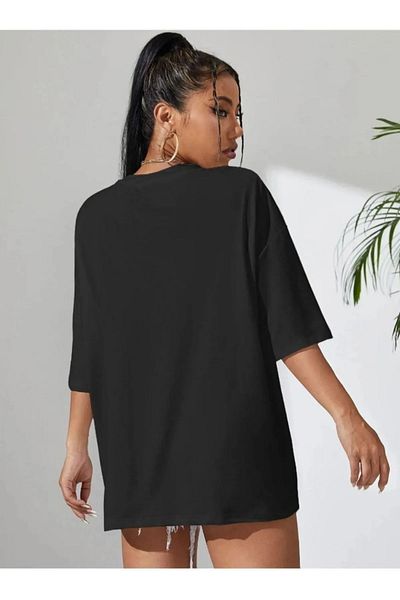 Elfa Tekstil Women's Black Cool Mom Printed T-Shirt