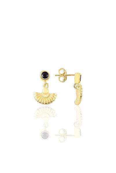 Söğütlü Silver Gümüş altın yaldızlı onix taşlı meltem midye küpe SGTL12616GOLD