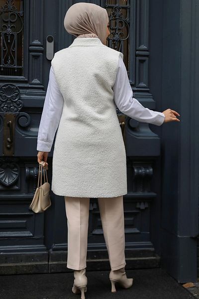 Neva Style سترة حجاب بيضاء بأزرار 61392B