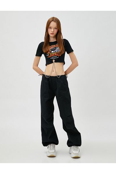Koton Tricou crop cu lanț imprimat, cu mânecă scurtă, cu decolteu