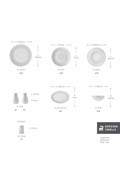 Karaca Arte 53-teiliges New Bone Porzellan Tafelservice für 12 Personen