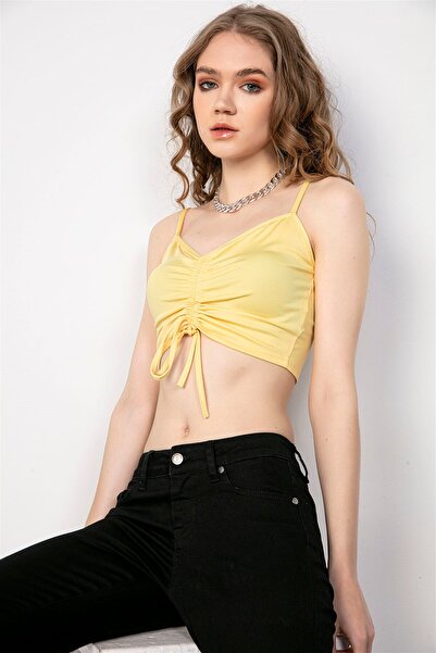yourname collection λεπτομέρεια με σούρες Μπλούζα με κίτρινο λουράκι