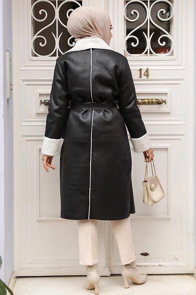Neva Style Șapcă hijab din piele de căprioară neagră - 5959S