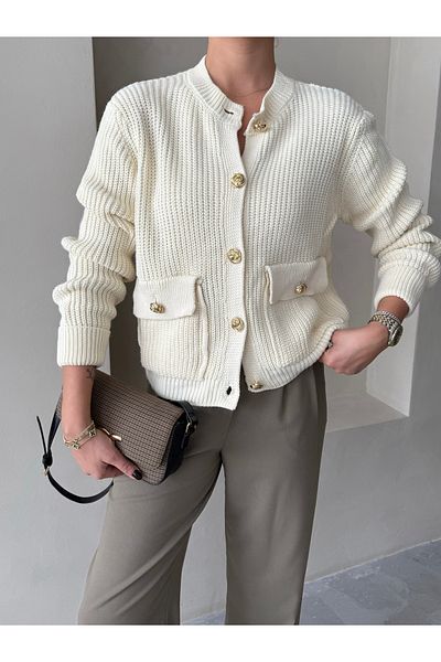 Laluvia Krémes Belle Rose gombos kardigán-4522