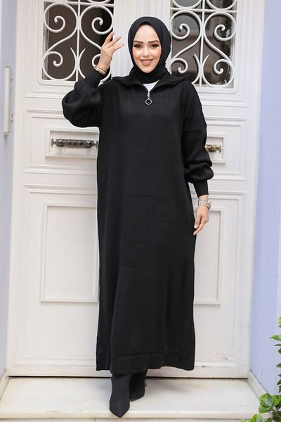 Neva Style Rochie neagră din tricotaje Hijab 30629S