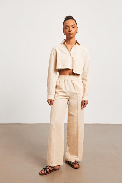 YOUR NAME Lan Ženske pantalone sa elastičnim strukom u krem boji