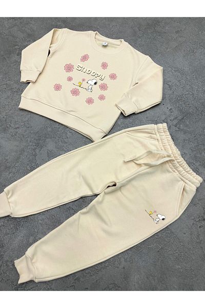 KAPROLLI 100% Cotton Children's Bottom Top Tracksuit Set 3 Thread Rasterless Crew Neck Nursery School Set