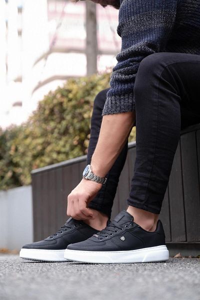 L.A Polo Black and White Thick Sole Men's Casual Sneakers