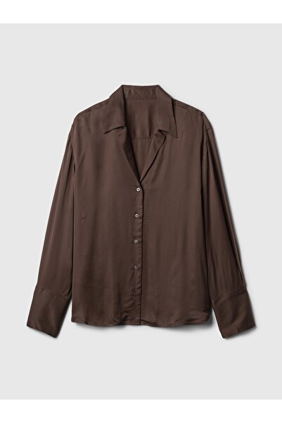 GAP Kadın Kahverengi Relaxed Saten Gömlek