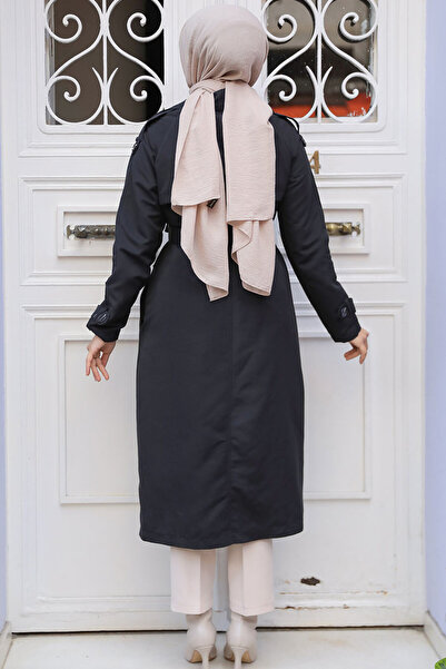 Neva Style Чорний тренчкот з поясом, модель 61261S