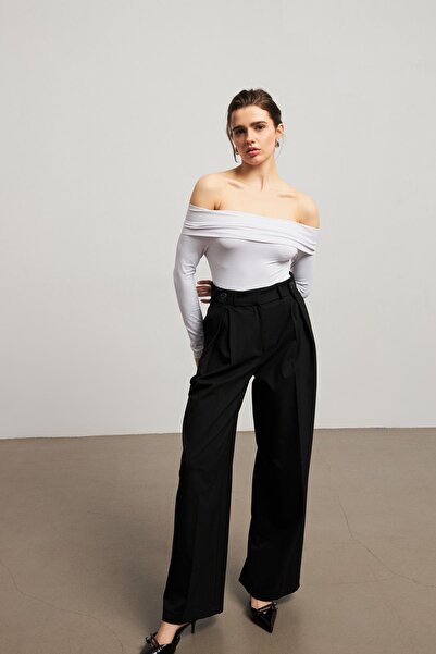 YOUR NAME Μαύρο γυναικείο με λεπτομέρεια με κουμπιά στη μέση παντελόνι palazzo