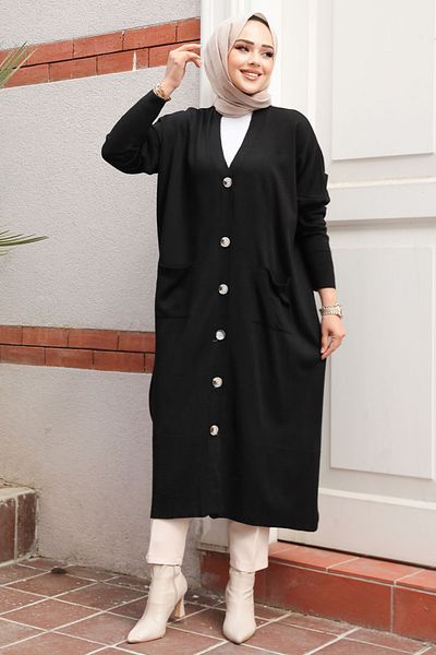 Neva Style سترة محبوكة سوداء بأزرار 30582S