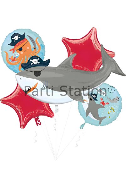 Parti Station Korsan Köpek Balığı Balon Set Pirate Shark Tema Doğum Günü Balo...