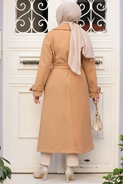 Neva Style Belted Biscuit Stamped Hijab Coat 61251Bs