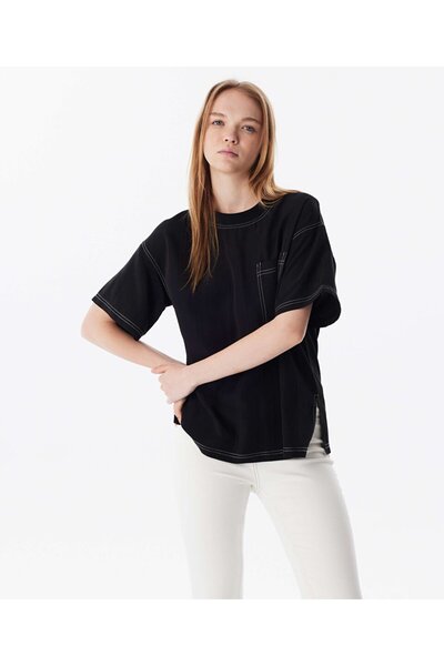 Twist Kontrast dikişli kumaş mıx bluz