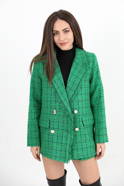 VAPUR TEKSTİL Jachetă din tweed cu nasturi cu guler cu ciucuri - verde